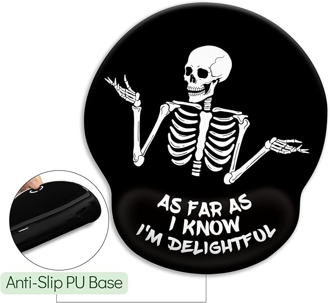 Skeleton Mouse Pad, Ergonomic Mouse Pad with Wrist Rest, Gaming Mouse Pad Wrist Support with Non-Slip Pain Relief PU Base, Funny Skull Mouse Pads for Desk, Goth Office Desk Accessories Decor