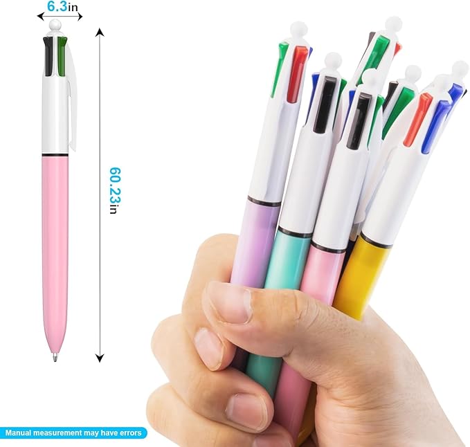 16-Pack Multicolor Ballpoint Pens. 4 color pens in one: red, blue, black, and green. It writes smoothly and is suitable for use in planners. These are 0.7mm multicolor pens.