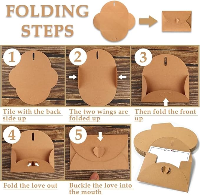 40 Pack Mini Envelopes with Heart Shaped Clasp, Small Kraft Paper Envelopes with Love You Card Cards with Blank Cards for Business Card for Gift Cards Weddings Party Favors (4.1 x 2.8 inch)