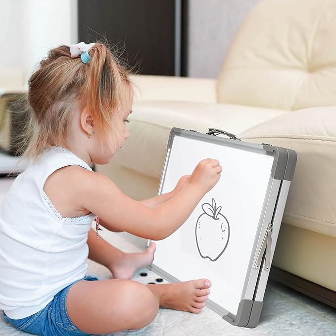 Magnetic Dry Erase Board with Calendar - Small Double Sided Whiteboard on Desktop with Monthly Schedule Planner, Portable Folding White Board on Table Top for Drawing, Teacher Students Classroom