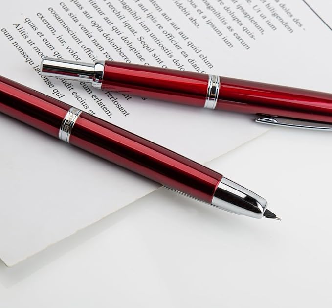 JINHAO 10 Press Fountain Pen, Retractable Metal Pen with Ink Converter (F Nib 0.5mm, Red)