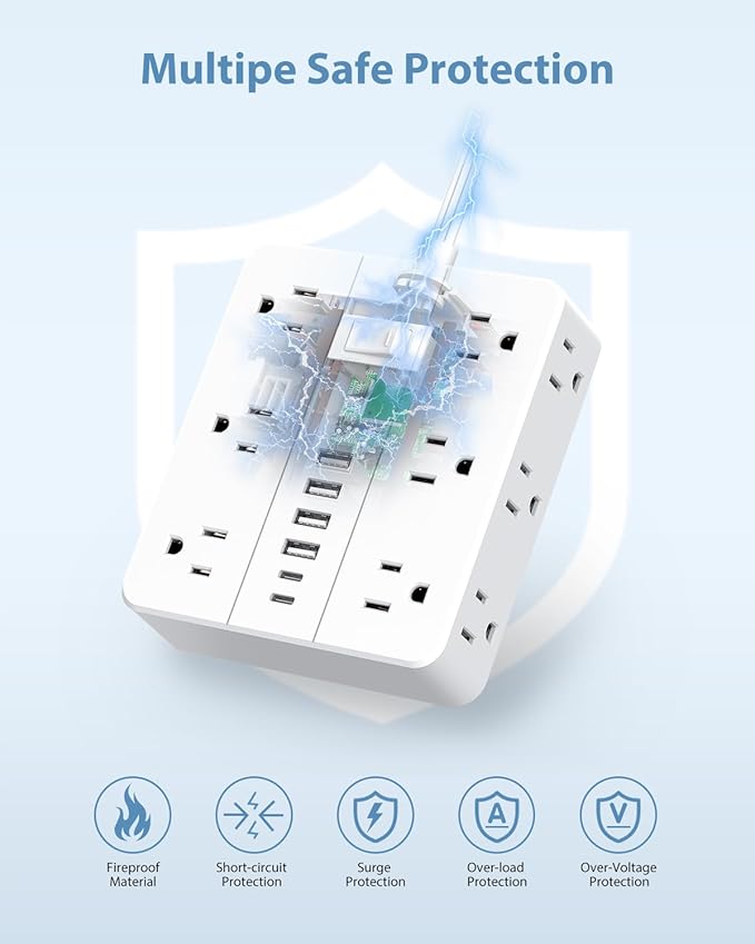 Power Strip Surge Protector 25ft Extension Cord,SMNICE Flat Plug with 12 Outlets 6 USB(2 USB C),Surge Protector Charging Station with Overload Protection for Home, Dorm,Office