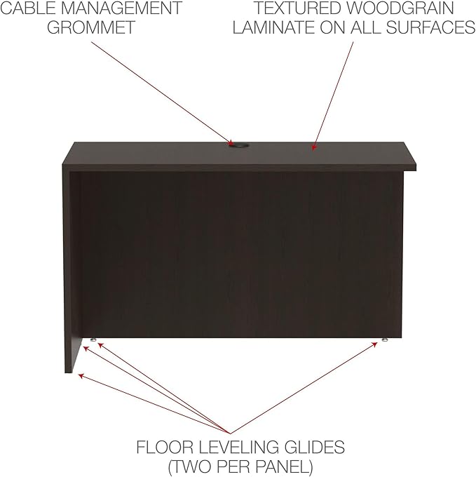 Alera ALEVA354824ES Valencia Series 47.25 in. x 23.63 in. x 29.5 in. Reversible Return/Bridge Shell - Espresso