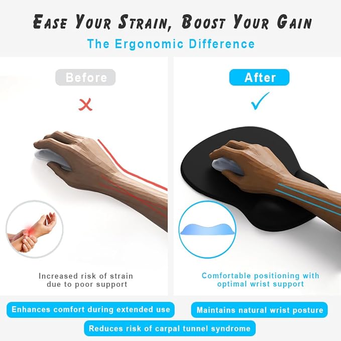 ErgoComfort Gel Wrist Rest Mouse Pad-Ergonomic Office Mousepad with Wrist Support-Non-Slip, Design Desk Accessories Mat for Home&Game Decor (01Black)
