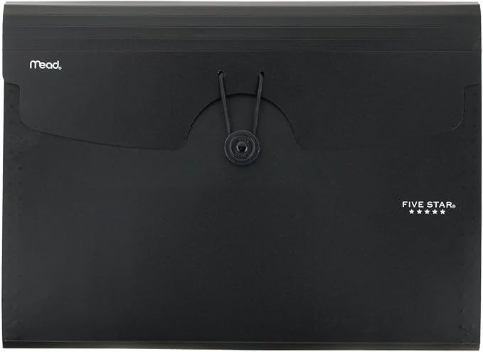 Five Star Expanding File Organizer, 6-Pocket Accordian File Organizer, Bungee Closure, Holds 11" x 8-1/2", Black (72391)