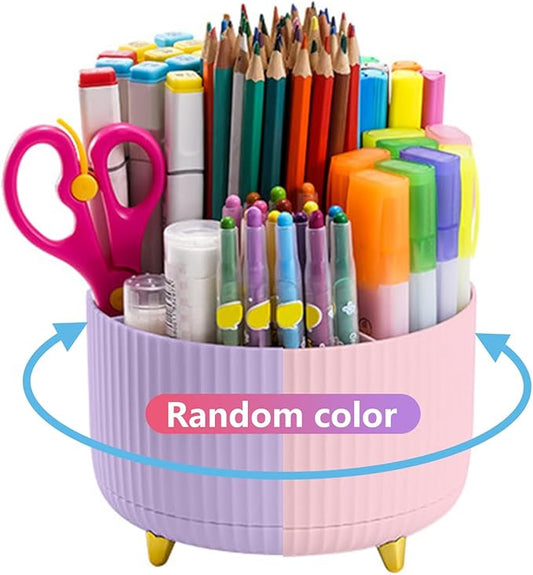 Marbrasse Desk Organizer, 360-Degree Rotating Pen Holder, Desk Organizers and Accessories with 5 Compartments Pencil Organizer, Art Supply Storage Box Caddy for Office, Home(Pink/Purple Random)