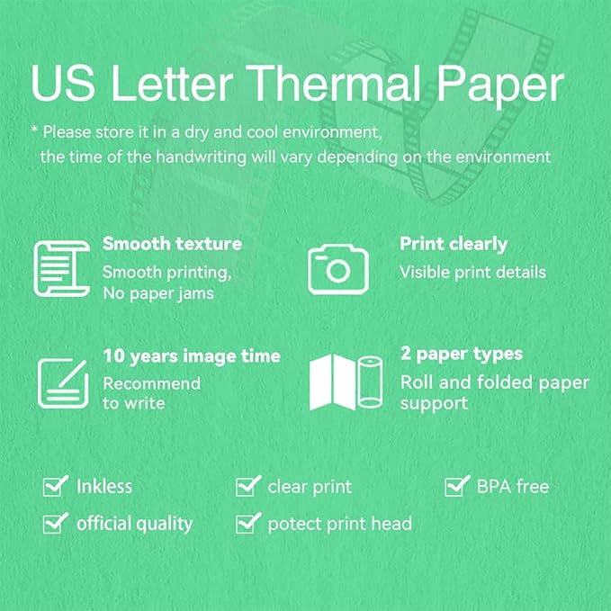 US Letter Thermal Printer Paper 4 Roll, 8.5 inches Wide, Fax Paper, Compatible with M08F, MT810 and Other Portable Thermal Printers (4 Rolls | 8.5''x23')