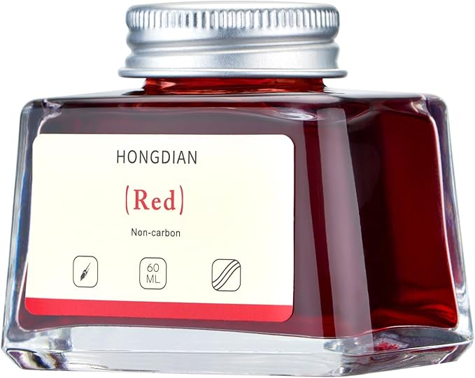 Hongdian Fountain Pen Bottled Ink Red, 60ml Fountain Pen Bottled Ink, Non Carbon
