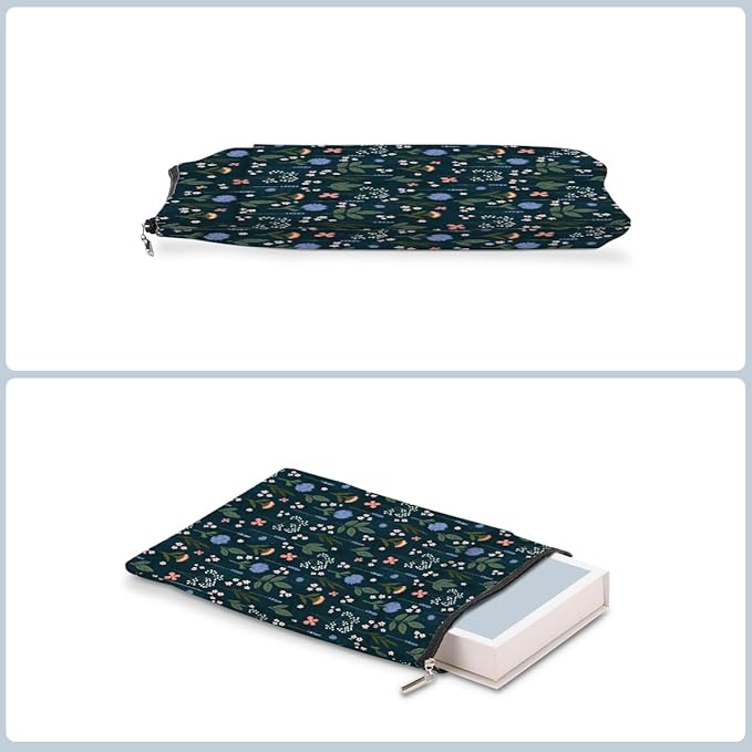 Wildflower Pattern Book Lovers Gifts Waterproof Book Sleeve Book Pouch Book Protector with Zipper and Front Pocket BookCover Case for Women Girl Readers Librarian Book Accessories Book Club Gifts