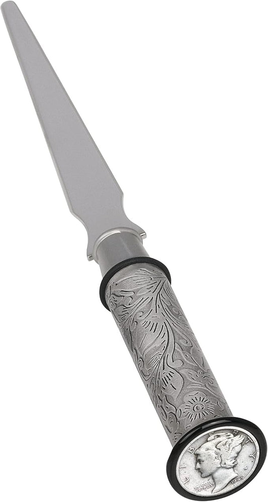 American Coin Treasures Coin Letter Opener Mercury Dime- Antiqued Silvertone Brass Handle-Genuine United States Coin