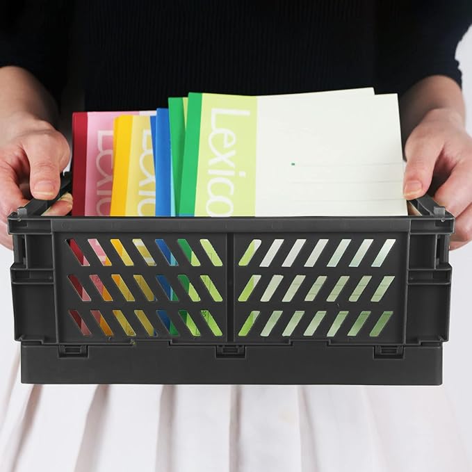 Tixill 2-Pack Mini Foldable Plastic Storage Box Mini Plastic Baskets for Organizing and Storage for Home Kitchen Bedroom Bathroom Office. (Black, 5.9x3.8x2.2)