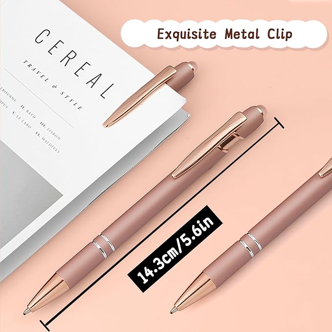 Ballpoint Pens, 6 Pack Rose Gold Metal Pens Black Ink Pens, 1.0mm Medium Point Stylus Pens for Touch Screens, Cute Pens Teacher Gifts Office Supplies for Women (6 Pcs Rose Gold, No Words)