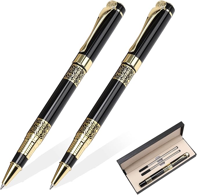 YIVONKA Ballpoint Pen Black Refill,Classical retro style Luxury Pen,Best Ball Pen Gift Set for Men & Women Professional Executive,Office,Nice Pens Classy Gift Box (2 Pack Black)