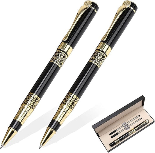 YIVONKA Ballpoint Pen Black Refill,Classical retro style Luxury Pen,Best Ball Pen Gift Set for Men & Women Professional Executive,Office,Nice Pens Classy Gift Box (2 Pack Black)