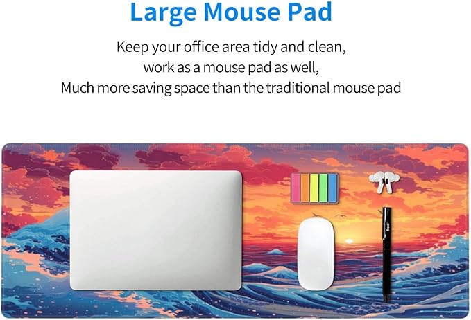 Gaming Mouse Pad Desk Pad,Extended Big Mouse Pad,31.5x11.8 Inch Long Computer Keyboard Mouse Mat Mousepad with 3mm Non-Slip Base and Stitched Edge for Gaming and Office… (Sunset Wave)