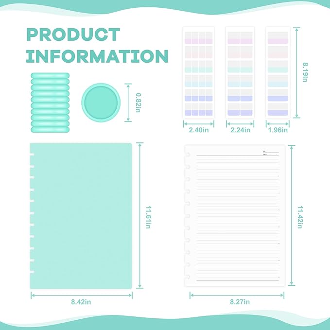 Discbound Notebook, 8-Disc Disbound Planner with Removable Pages, 180 Pages Spiral Notebook, Poly Cover Discbound Planner for Work, Travel, Note Taking(With Index Sticker),Green,A4