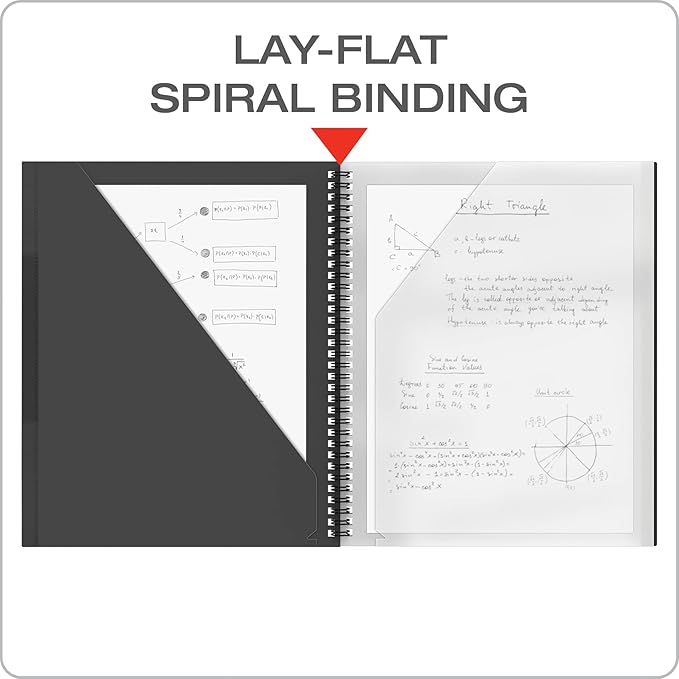 Oxford 10 Pocket Folder, Plastic Spiral Portfolio, Multi-Pocket Paper Organizer, Folder for School and Office, Anti-Tear Edges, 8 Clear Pockets, 2 Diagonal Interior Pockets, Letter Size, Black (89332)