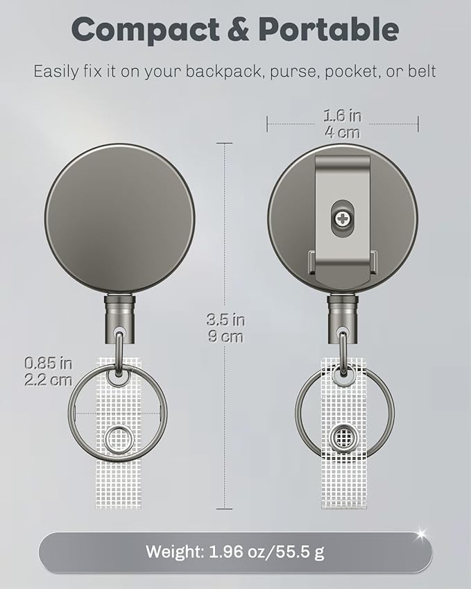 Uniclife 2 Pack Metal Retractable Keychain Heavy Duty Retractable Badge Reel for Badge Holder All Metal Casing with Stainless Steel Spring Coil 27.5 Inch Nylon Rope Belt Clip and Key Ring