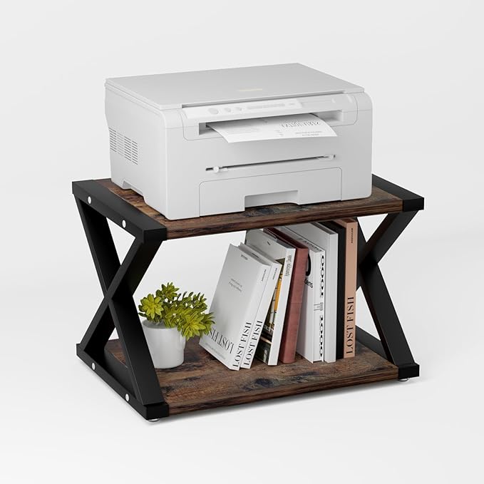 Desktop Printer Stand,2-Tier Desk Space Organizer for Home Office,Storing Heavy Duty Fax Machine, Scanner,Rustic Brown