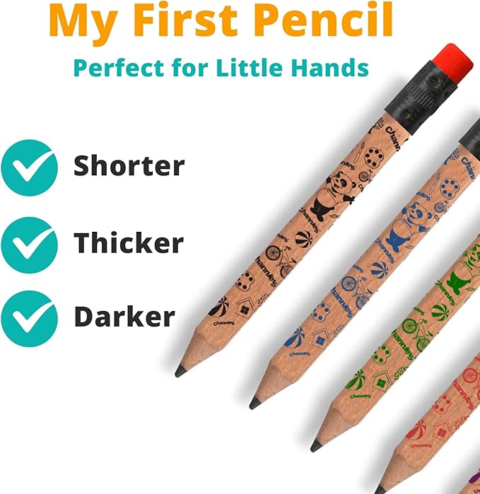 Channie's My First Pencil, Easy-to-Hold Write Size Graphite Jumbo Barrel Presharpened Wooden 2B Small Pencils for 3-7 Year Olds, Brown Color, 2 Pack (5 Pencils Each)