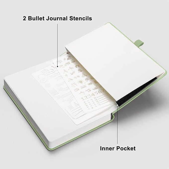 RETTACY Blank Journal Notebook, A5 Blank Journal with 192 Pages, 5.7'' × 8.3'' Medium Size, 68 LB/100 GSM Thick Paper, Leather Hardcover, for Sketching, Drawing, Painting (Light Green)