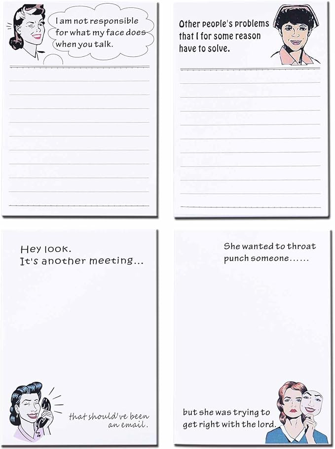 DUGUTUL 4 Funny Novelty Memo Pads,4 x 5.5 in(10x14cm),200 sheets,Coworker Gifts for Women,Funny Notepads for Office,Women Office Note Pad,Perfect Novelty gift for Boss,Coworker,Friend or Family(A)