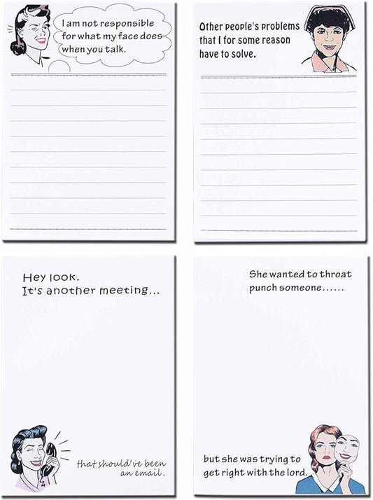DUGUTUL 4 Funny Novelty Memo Pads,4 x 5.5 in(10x14cm),200 sheets,Coworker Gifts for Women,Funny Notepads for Office,Women Office Note Pad,Perfect Novelty gift for Boss,Coworker,Friend or Family(A)