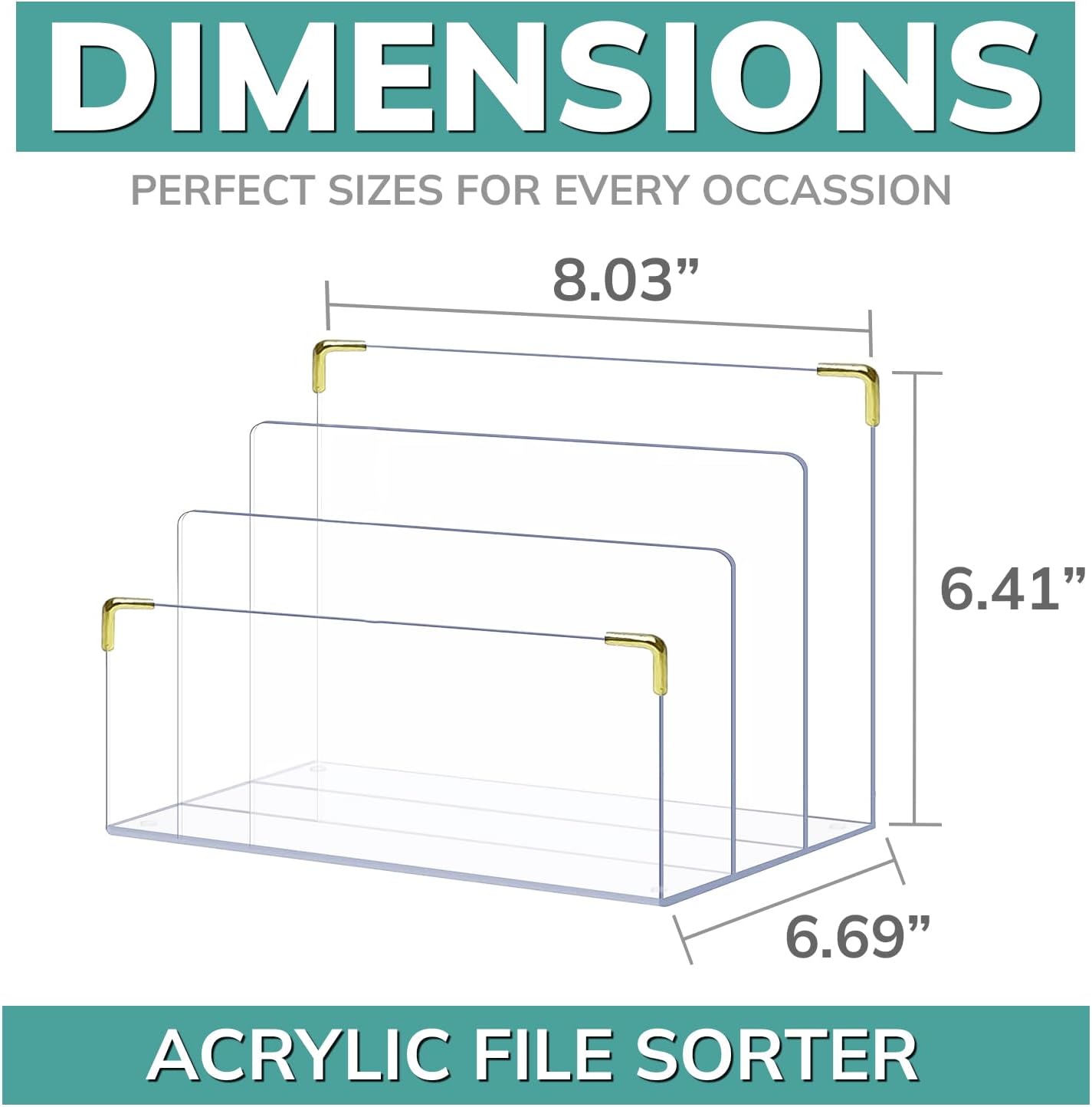 pbf Acrylic File Holder | Clear File Organizer for Desk w/Gold Accents | Acrylic Desk Organizer, Folder Holder, Mail Sorter, File Stand, Magazine Divider, Laptop, Notebook, & Letter Organizer