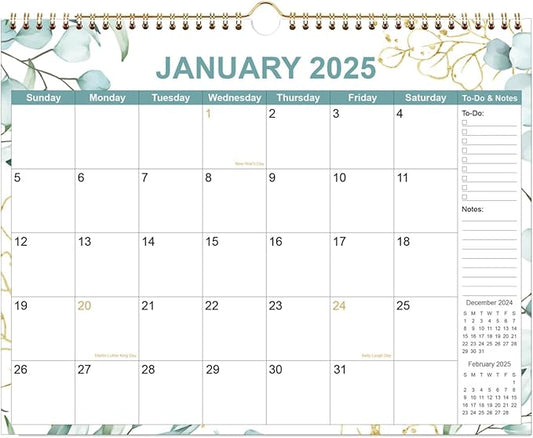 2025 Calendar - Calendar 2025-2026 from January 2025 - June 2026, 18 Months Calendar with Premium Paper, Twin-Wire Binding & Hanging Hook, 12" x 14.5", Green Leaf