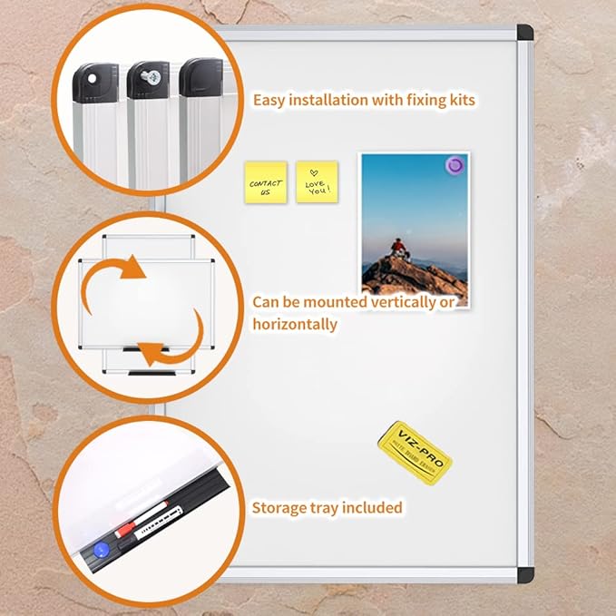 VIZ-PRO Magnetic Whiteboard/Dry Erase Board, 48 X 24 Inches, Includes 1 Eraser & 2 Markers & 4 Magnets