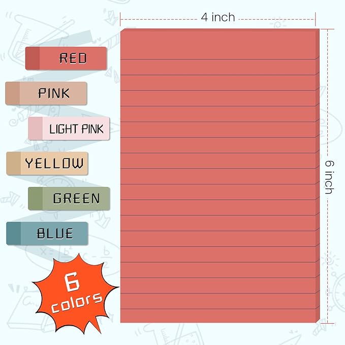 9 Pads Lined Sticky Notes 4x6 in Post, Vintage Colors Self Pad Its, Super Sticking Power Memo Pads Its, 40 Sheets/pad