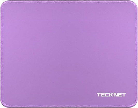 TECKNET Mouse Pad with Anti-fray Stitchin, Waterproof Surface & Non-Slip Rubber Base with Stitched Edges Gaming Mouse Mat for Laptop，Compatible with Laser and Optical Mice - Purple