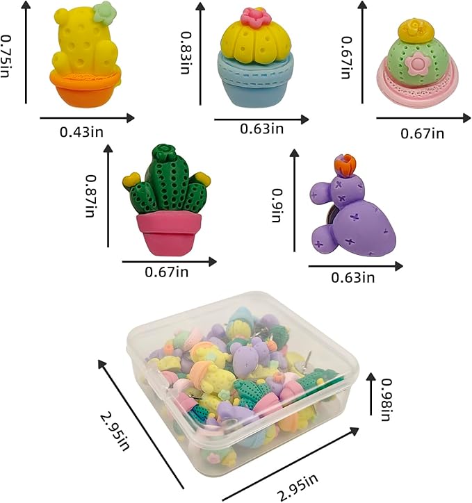 GOUWEIBA 40 Packs Decorative Thumb Tacks - Cute Push Pins Colorful Pushpins for Photo Wall Cork Board Bulletin Board Home Office Decor Cubicle Decorations (Cactus)