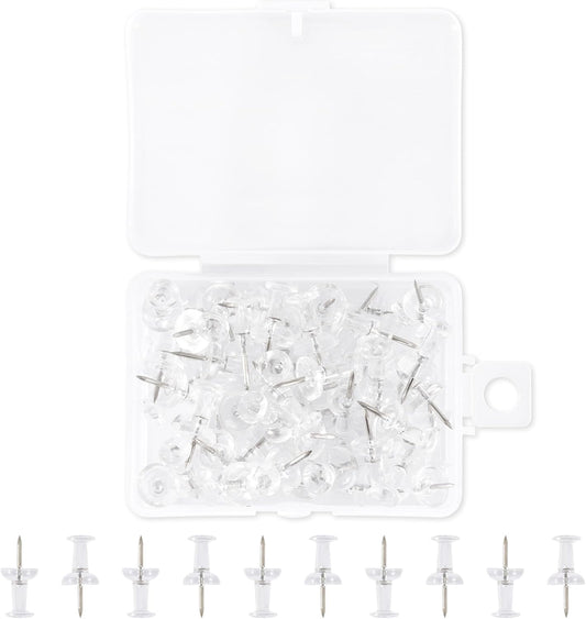 60Pcs Push Pins for Bulletin Board, Thumb Tacks for Cork Board, Clear Plastic Head, Steel Tip, Thumbtacks for Wall Poster Photo Maps Pictures Office Home Decor