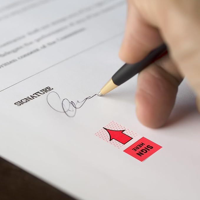 600pcs/6 Packs Sign Here Tabs, Arrow Labels Stickers Sticky Signature Tags Adhesive Message Flags for Documents Notebooks Home Office School Supplies