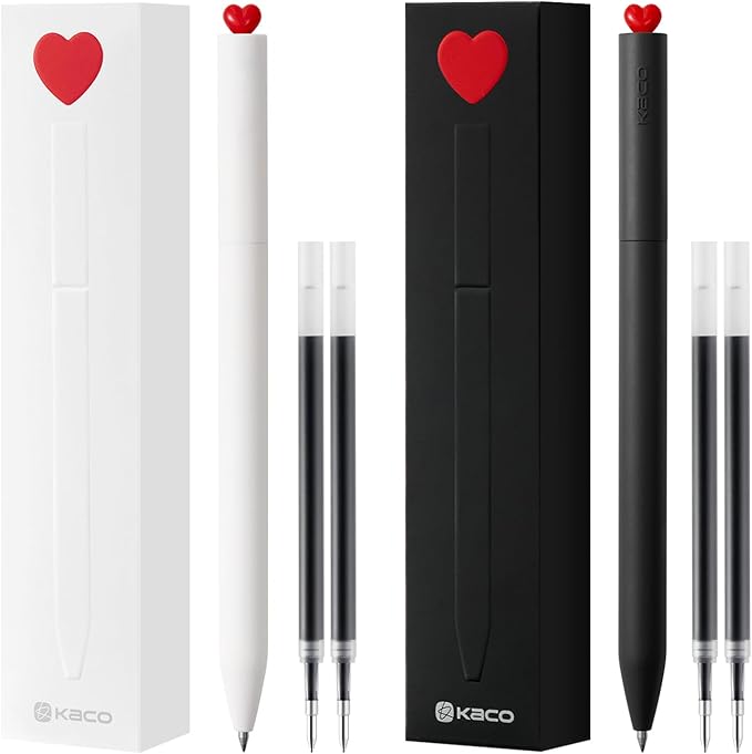 Kaco FIRST Gel Pens, Cute Stationery, 4 Pieces with Extra 8 Black Refills Cute Heart Star Pen Set (2 Star & 2 Heart)