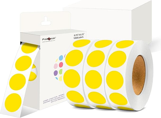 PARLAIM 0.75 inch Diameter Colored Dot Stickers 4 Rolls Pack 4000pcs Yellow Round Label Color Coding Marking Stickers Permanent Adhesive for Garage Sale