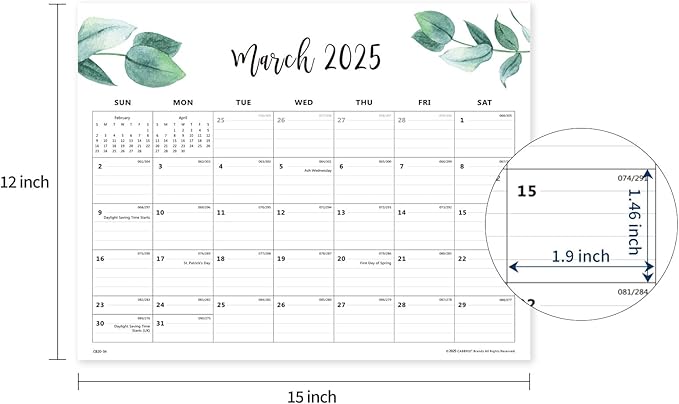 Cabbrix Magnetic Desk Calendar 2024-2025, Aesthetic Refrigerator Calendar 15 x 12 Inch Runs From Now to Dec 2025, Desk Blotter Calendar for Home School and Office(Green Leaf)