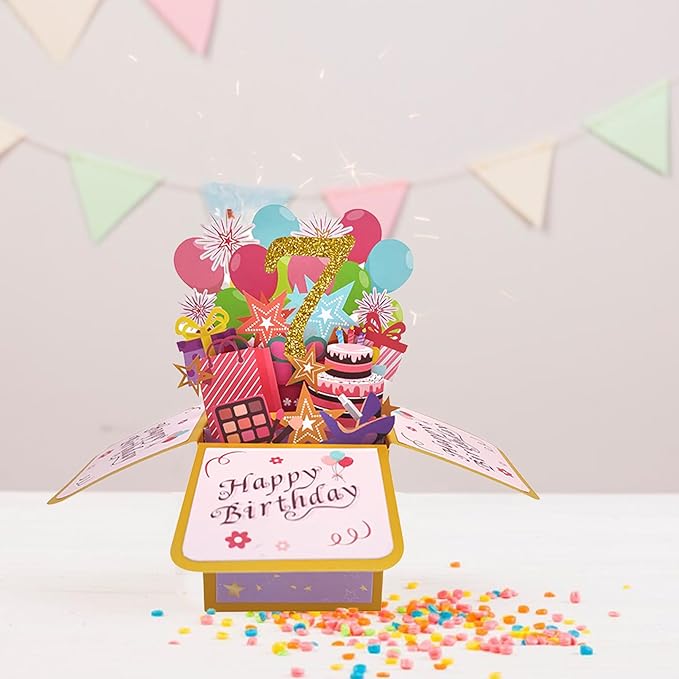 Asmallgf Happy 7th Birthday Pop Up Card for Daughter Niece, Funny 7 Years Old Birthday Gifts for Girl Boy, Sweet 7 Birthday Gift Ideas for Him Her