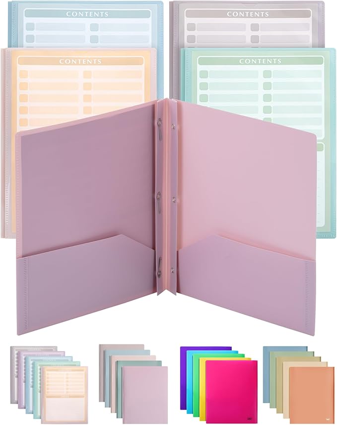 Mr. Pen- Plastic Folders with Clear Front Pocket, 5 pcs, Pastel Colors, File Folders with Fasteners for Documents