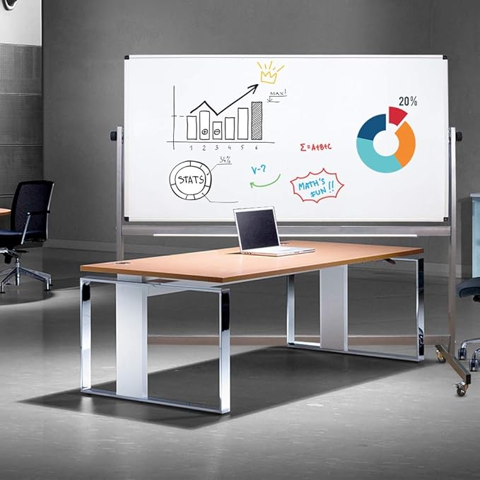 XIWODE 36x72 Large Magnetic Dry Erase Whiteboard with Stand - Double-Sided Freestanding Rolling Board, Flippable Design for Writing & Display, Silver Frame for Office, Classroom, Home