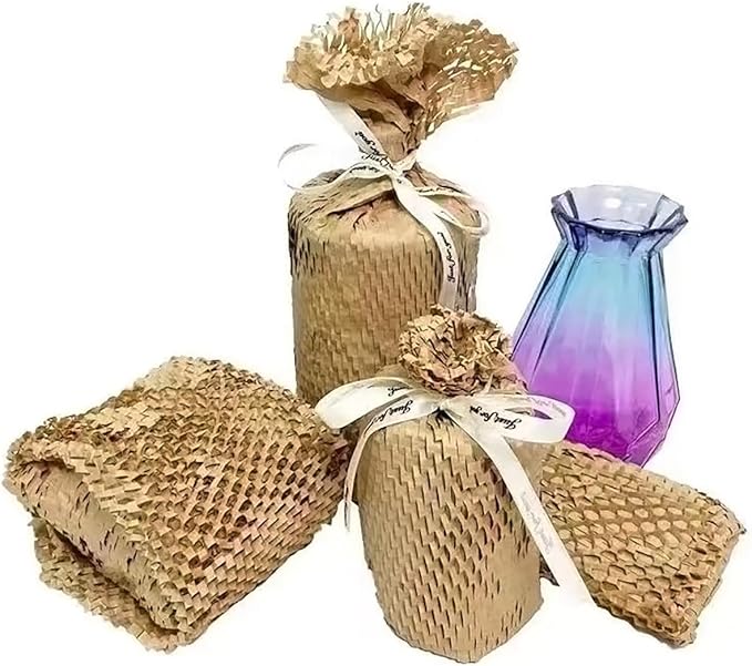 15”x400’Honeycomb Packing Paper,Eco Friendly Recyclable Honeycomb Cushioning Wrap Roll for Safe Moving Shipping Packaging with 20 Fragile Stickers.