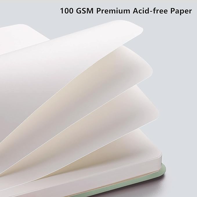 RETTACY Blank Journal Notebook, A5 Blank Journal with 192 Pages, 5.7'' × 8.3'' Medium Size, 68 LB/100 GSM Thick Paper, Leather Hardcover, for Sketching, Drawing, Painting (Sage Green)