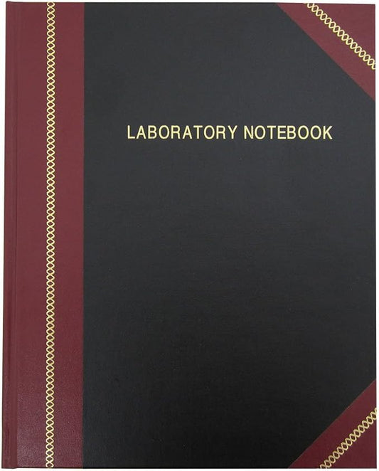 BookFactory Lab Notebook Laboratory Notebook - Professional Grade - 168 Pages, 8" x 10" (Ruled Format) Cover is Black and Burgundy Imitation Leather, Section Sewn Hardbound (LRU-168-SRS-A-LKMST1)