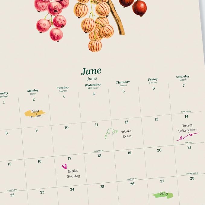 Botanical Wall Calendar 2025 12" x 12" FSC® Plastic Free - Starts Week On Sunday | Square Wall Calendar | Family Planner Calendar 2025 | Fruits Calendar 2025