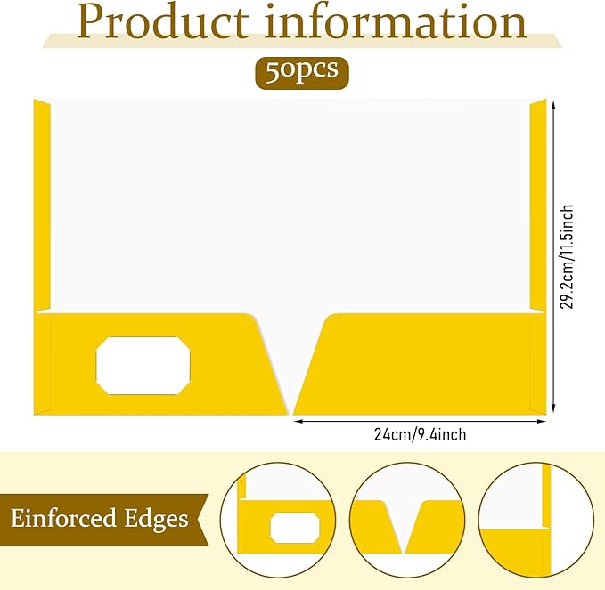 Jutom 50 Pcs 2 Pocket Glossy Paper Folders Glossy Paper Laminated Portfolios, Letter Size, Presentation Folders with Pockets for Office Teacher Worker Supplies(Yellow Color)