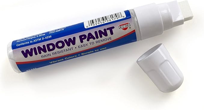 Cosco Window Paint Marker, for Car Windows, Mirror, Storefront Window, Wedding, Parades and Party Decorations, White Ink (098179)