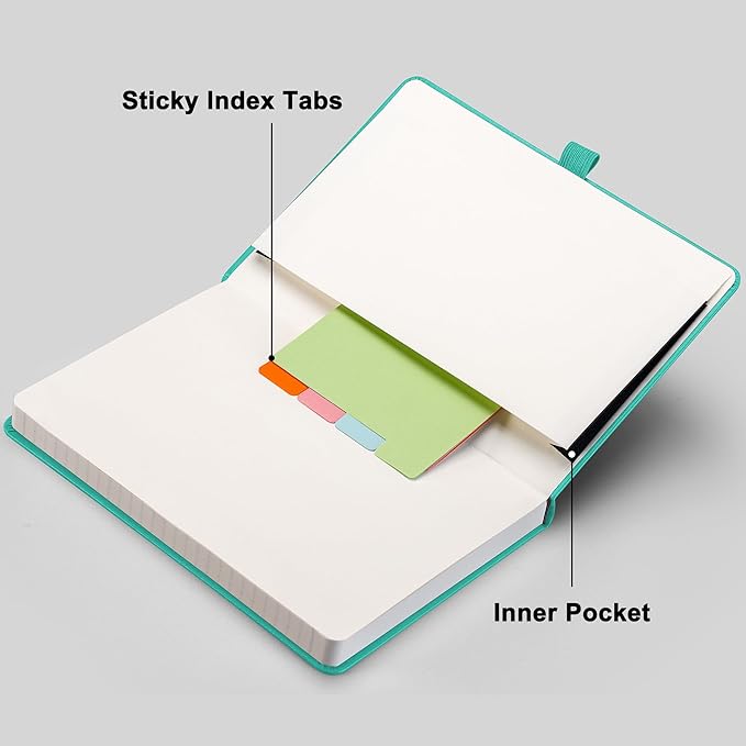 RETTACY Journaling Notebooks, A5 Lined Notebook Journal with 320 Numbered Pages, 5.7'' × 8.3'', Medium Size, Journal Notebook for Writing, Work, Leather Hardcover, 100 GSM Thick Paper (Mint)