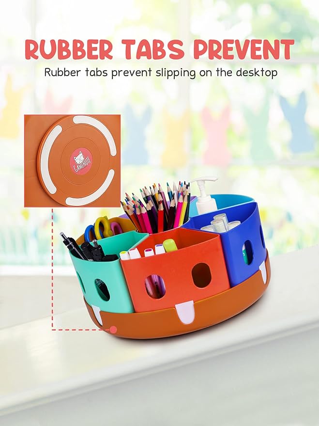 GAMENOTE Rotating Art Supplies Organizer - Lazy Susan Office School Supply for Kids Desk Organization and Storage Homeschool Craft Caddy Classroom (Large)