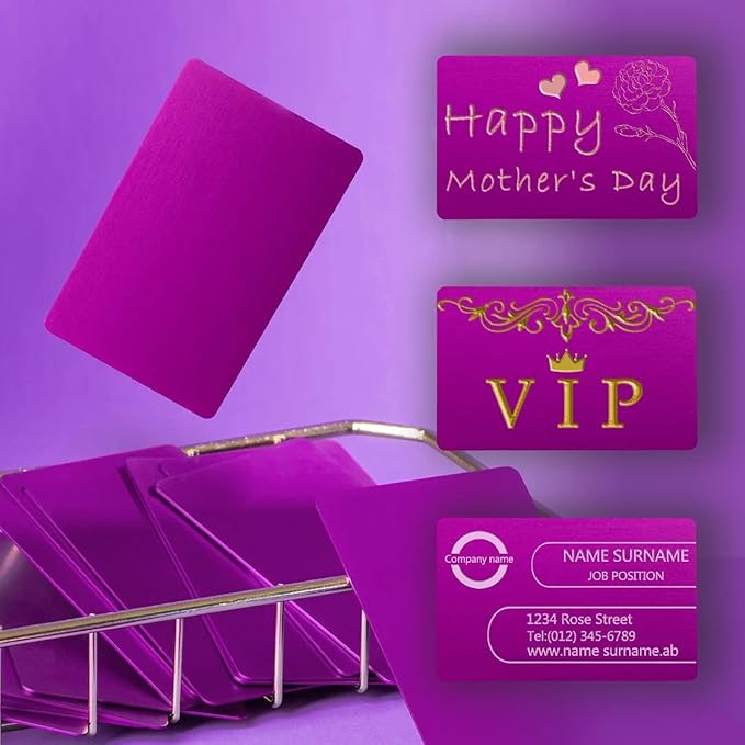 Thick Purple Aluminum Metal Business Cards Anodized Aluminum 86 X 54 X 0.8mm 15 pcs Include Protector Sleeves(Frosted)